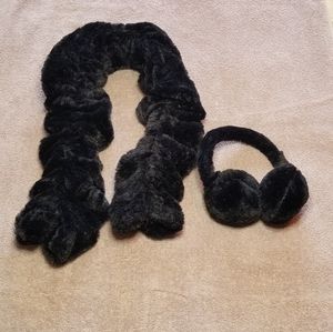 *Black Faux Fur Set of Scarf and Ear Muffs, Adjustable, Never Used